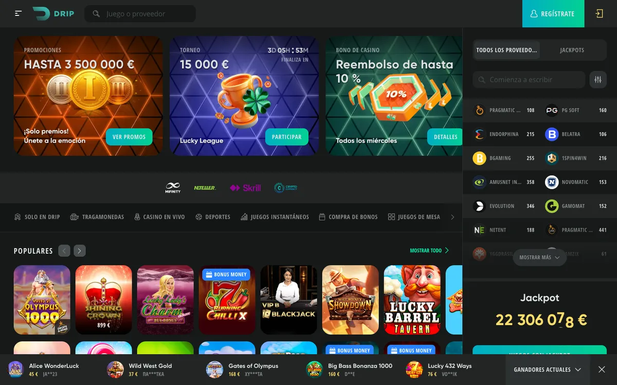Drip Casino — «Главная», снято из страны Испания