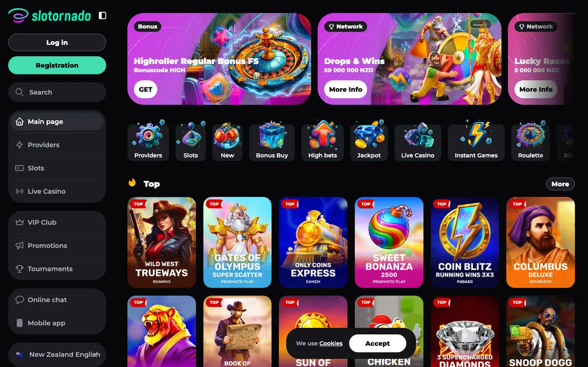 Slotornado Casino — Home page, captured from New Zealand