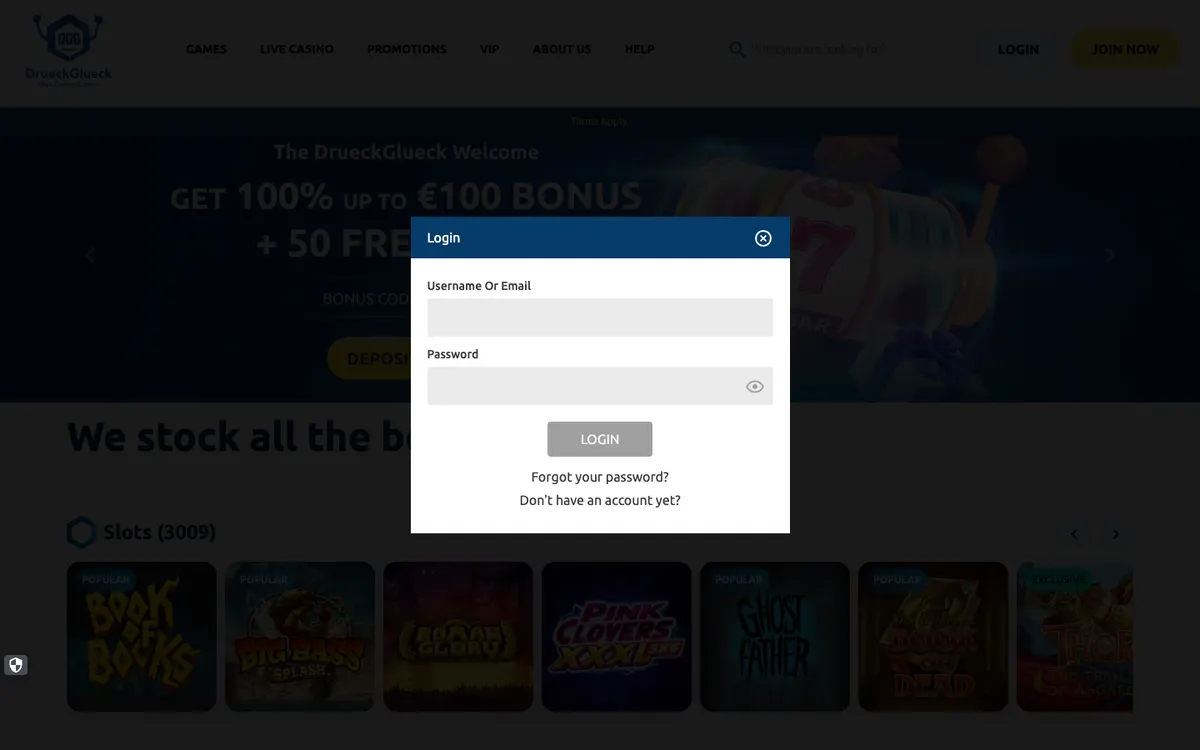 DrueckGlueck Casino — Sign-up, captured from South Africa