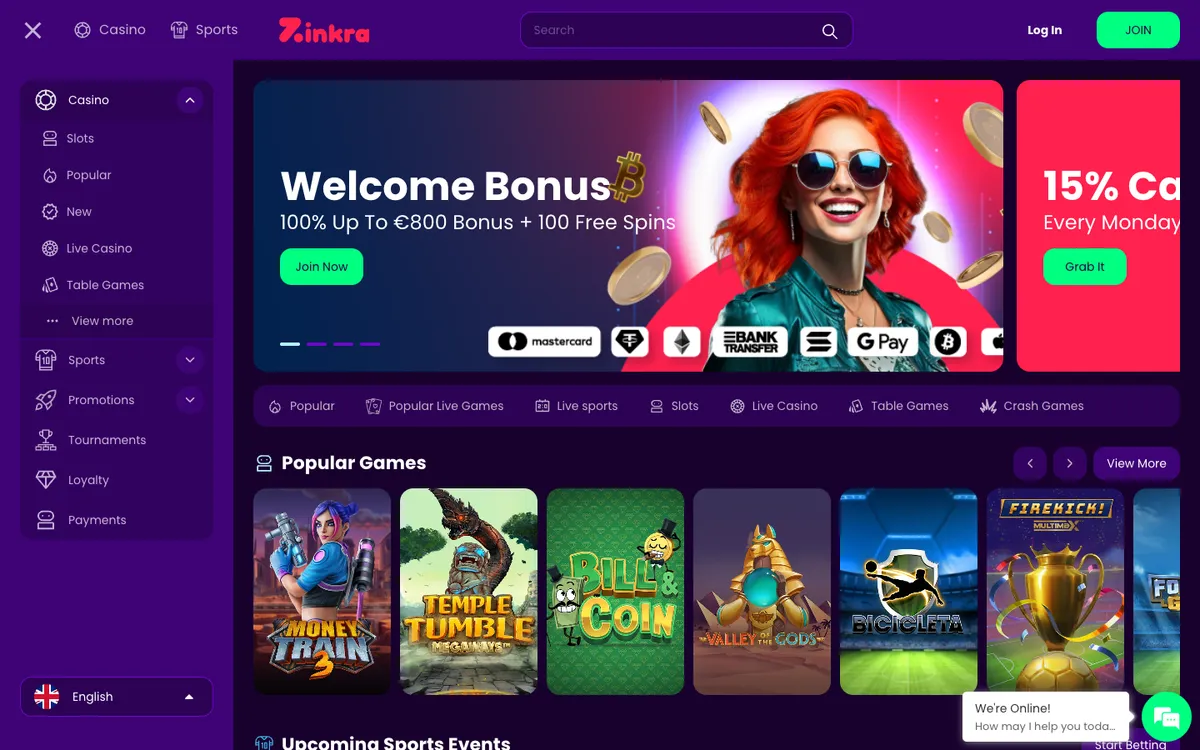 Zinkra Casino — Home page, captured from Australia