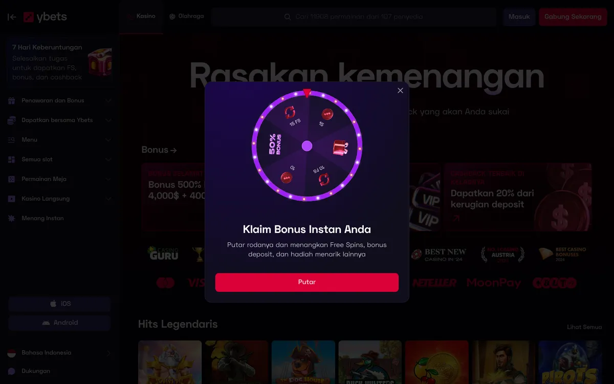 Ybets Casino — Home page, captured from Indonesia