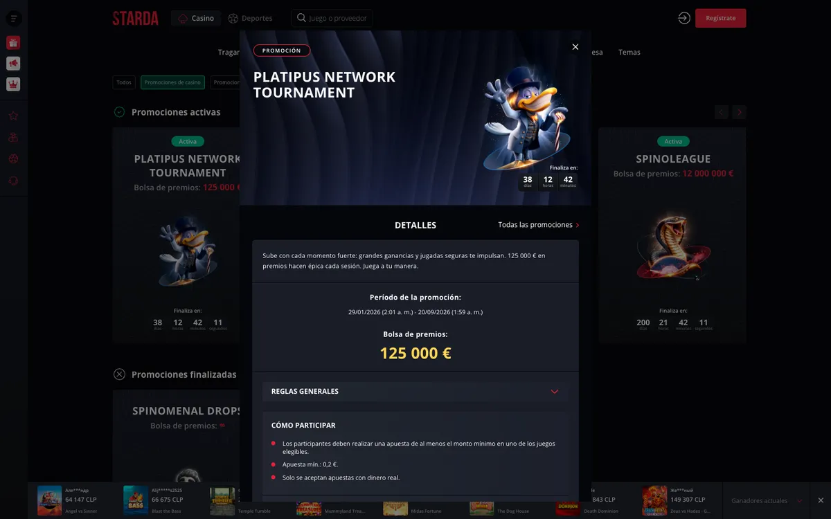 Starda Casino — «Акции», снято из страны Чили