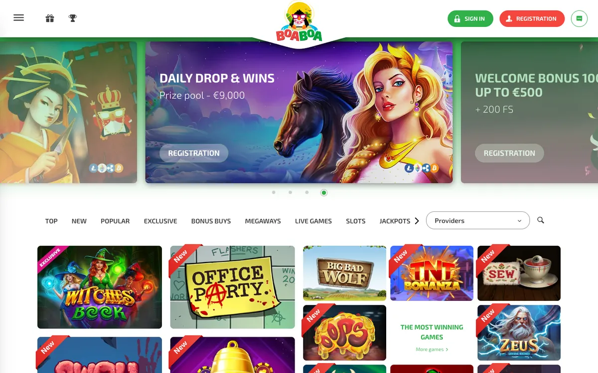 Boaboa Casino — Home page, captured from South Africa