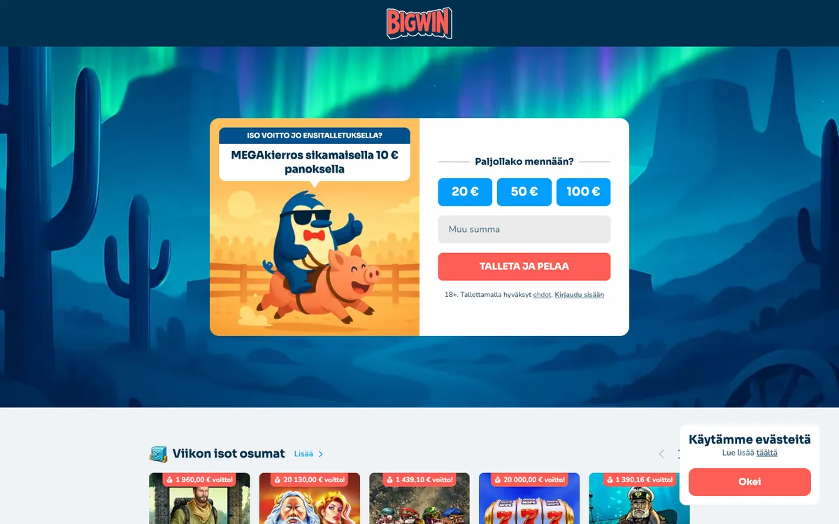 Bigwin Casino — «Главная», снято из страны Эстония