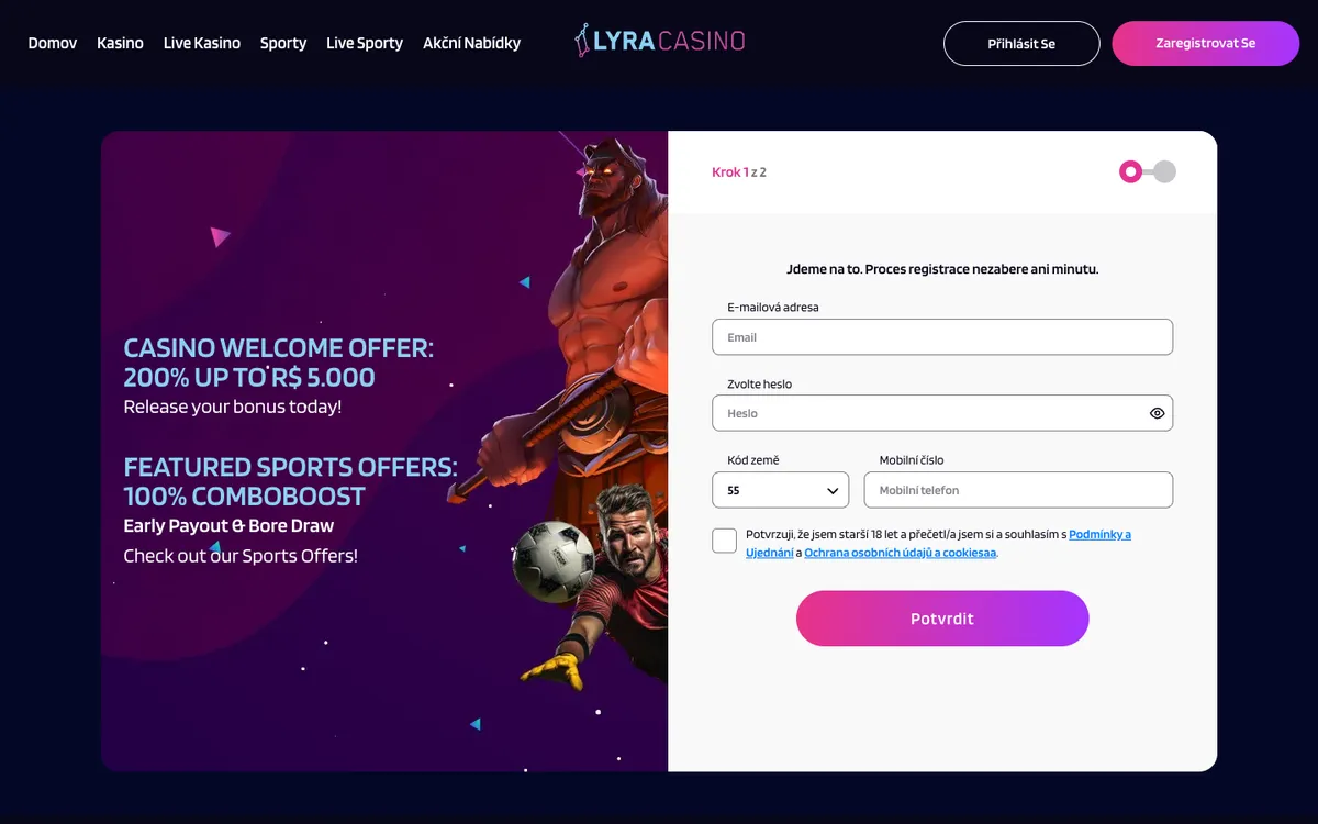 LyraCasino — Sign-up, captured from Czechia
