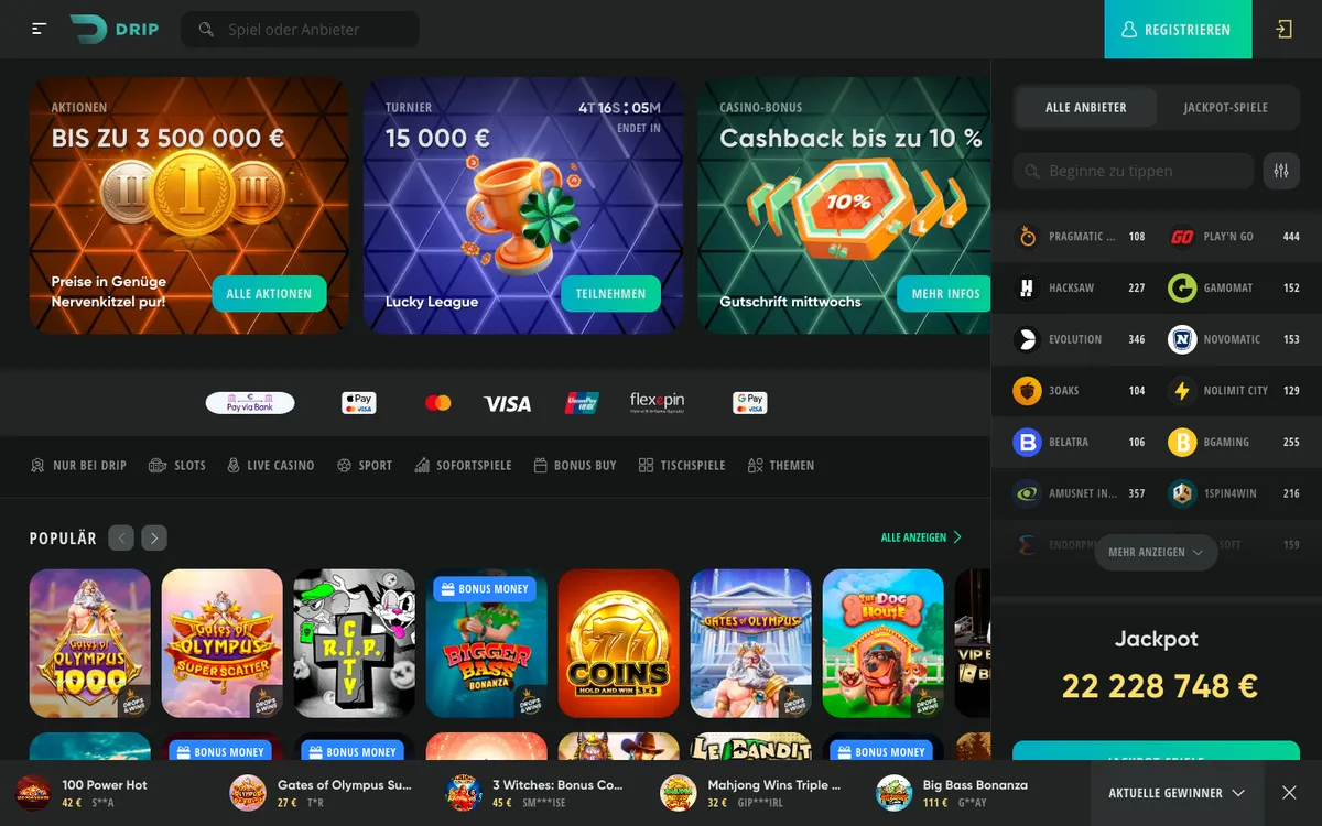 Drip Casino — Home page, captured from Germany