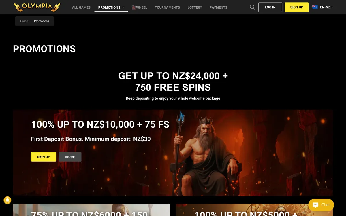 Olympia Casino — Promotions, captured from New Zealand