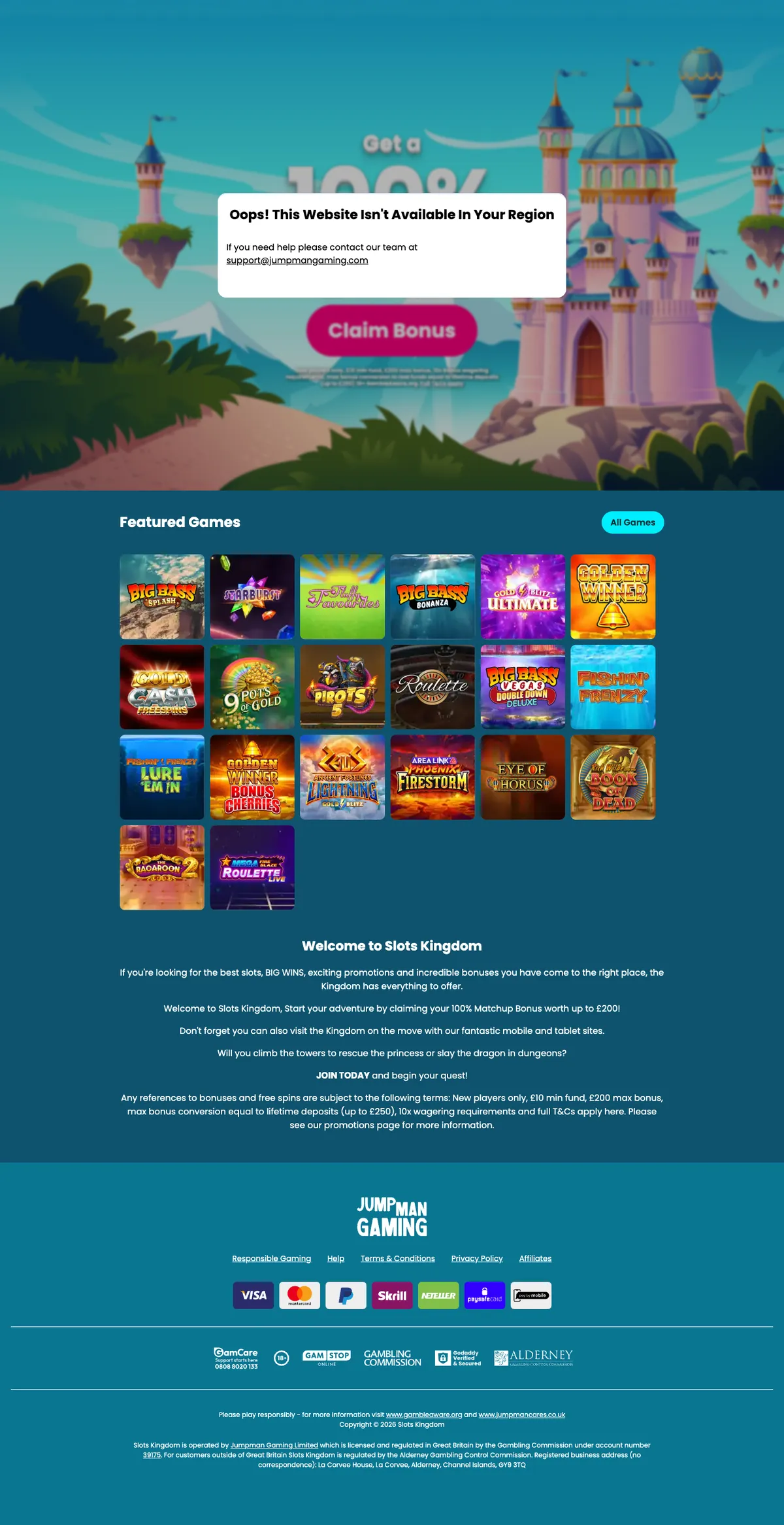 Slots Kingdom Casino — Home page, captured from Austria