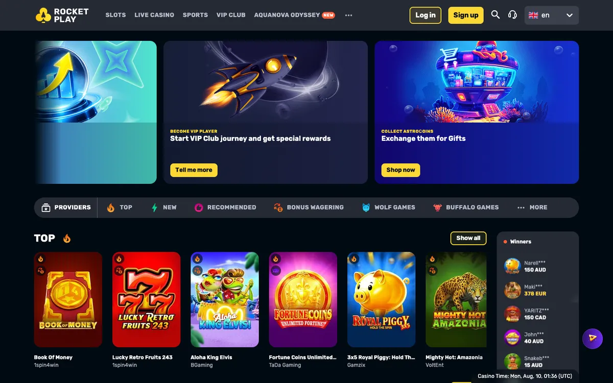 RocketPlay Casino — Home page, captured from Germany