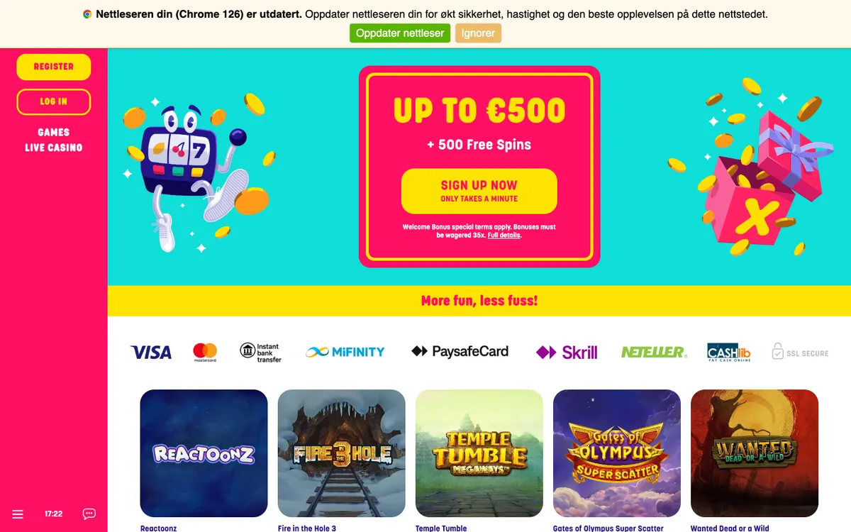 Caxino Casino — Home page, captured from Norway