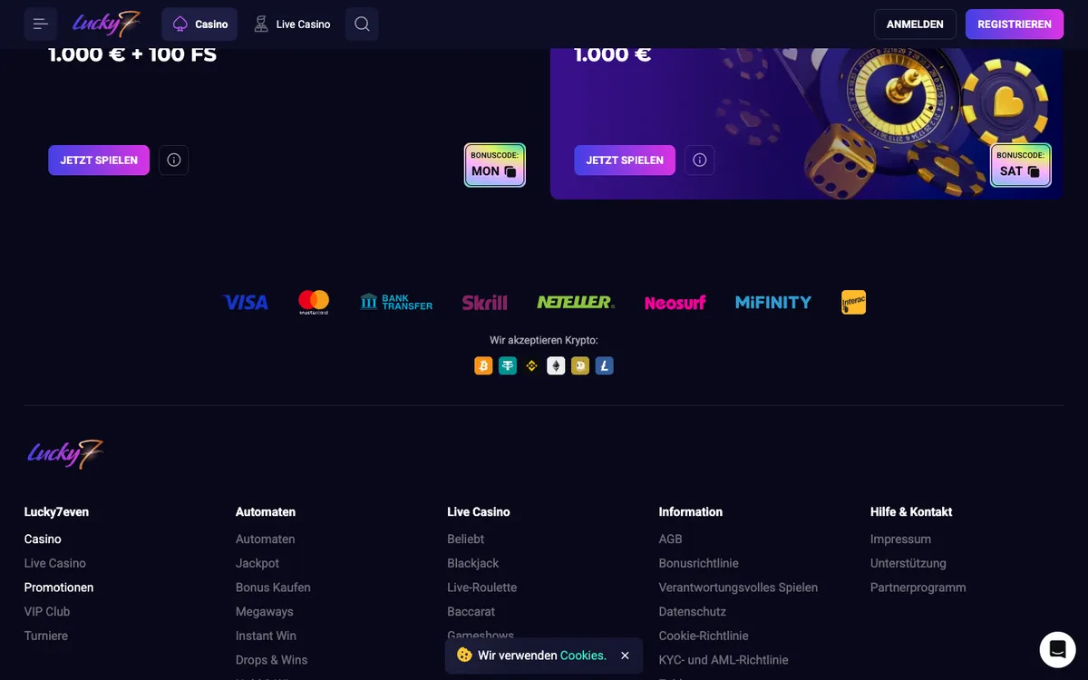 Lucky7even Casino — «Акции», снято из страны Австрия