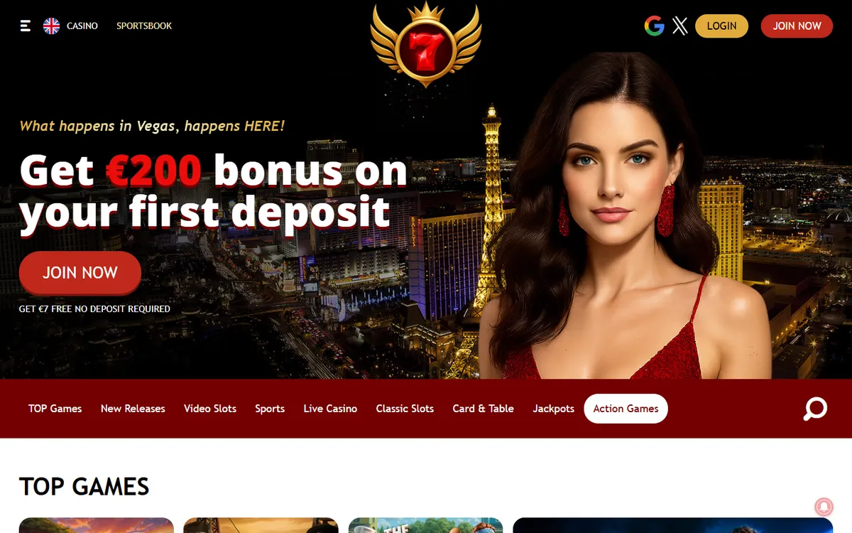 7Red Casino — Home page, captured from Canada