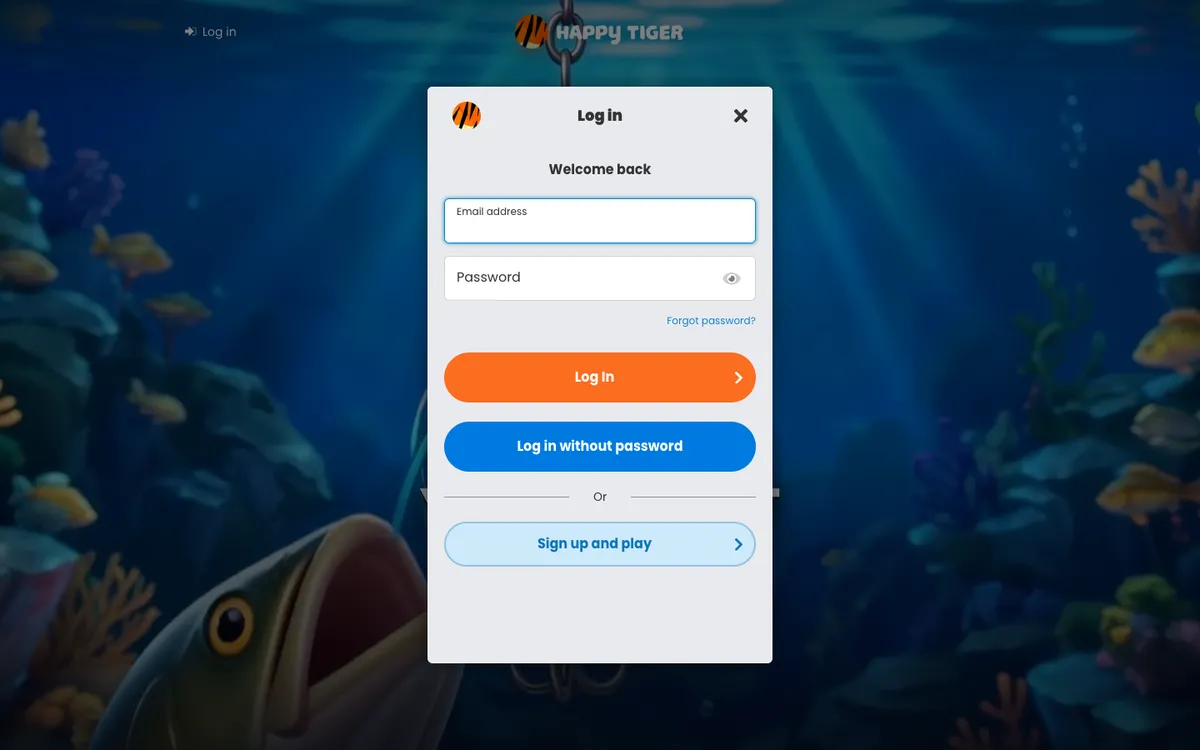 Happy Tiger Casino — «Регистрация», снято из страны Великобритания