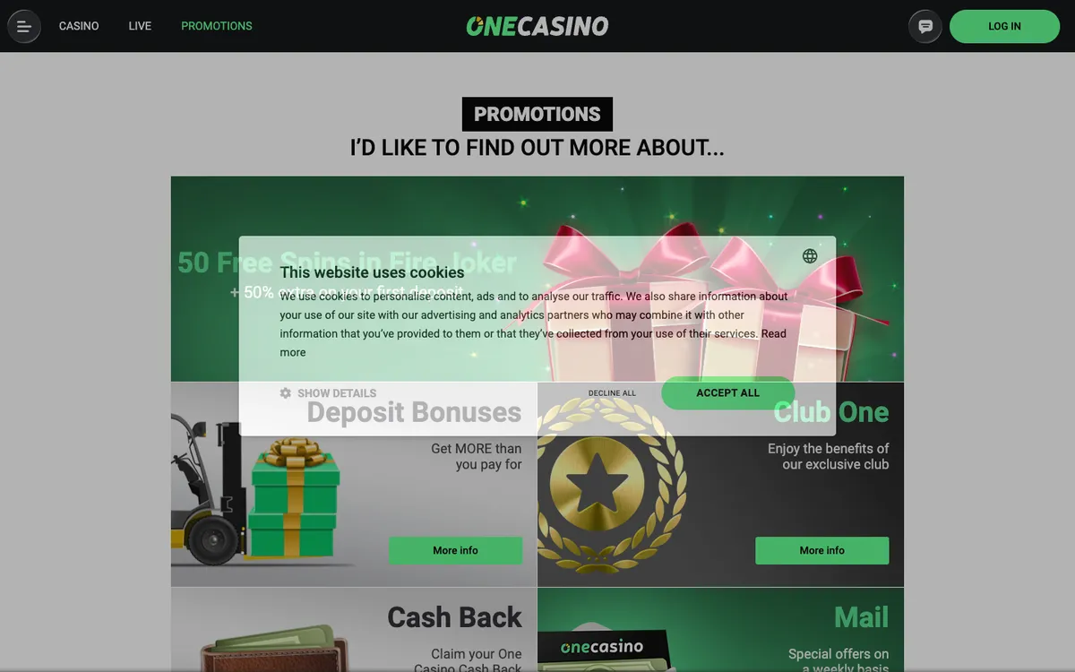 One Casino — Promotions, captured from New Zealand