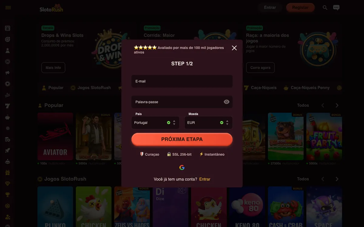 SlotoRush Casino — Promotions, captured from Portugal