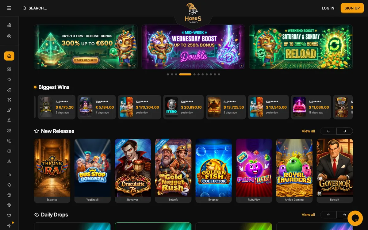 Horus Casino — «Главная», снято из страны Испания