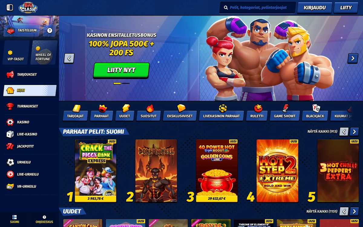 BigClash Casino — «Главная», снято из страны Финляндия