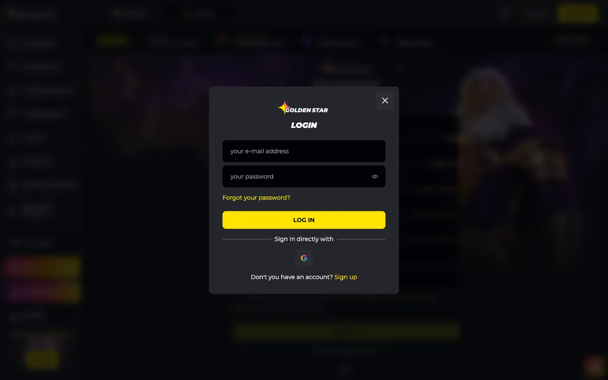 Golden Star Casino — «Регистрация», снято из страны Канада