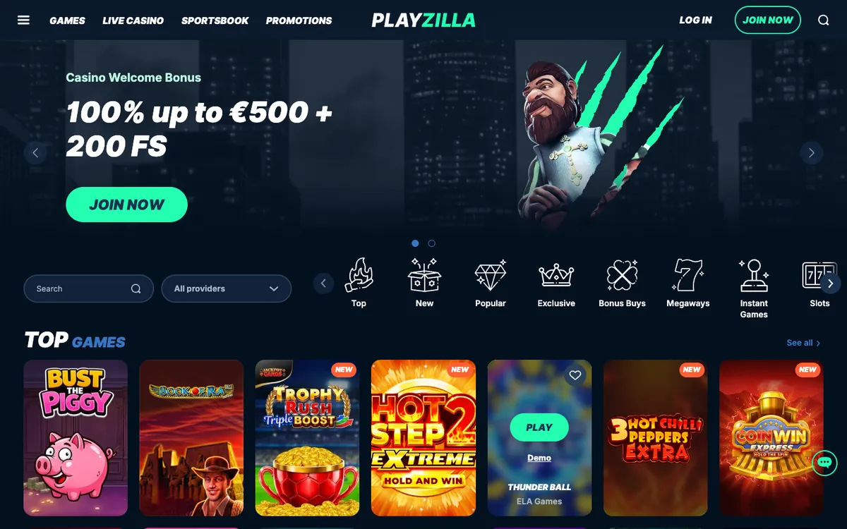 PlayZilla Casino — Home page, captured from Nigeria