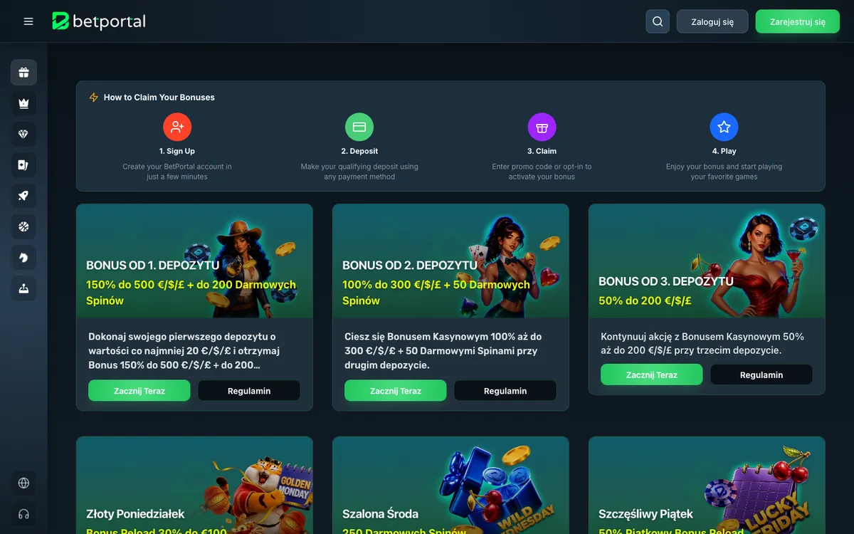 BetPortal Casino — «Акции», снято из страны Польша
