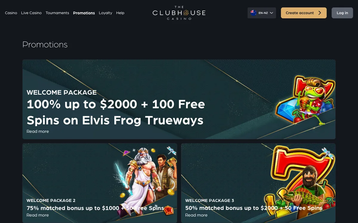 The ClubHouse Casino — Promotions, captured from New Zealand