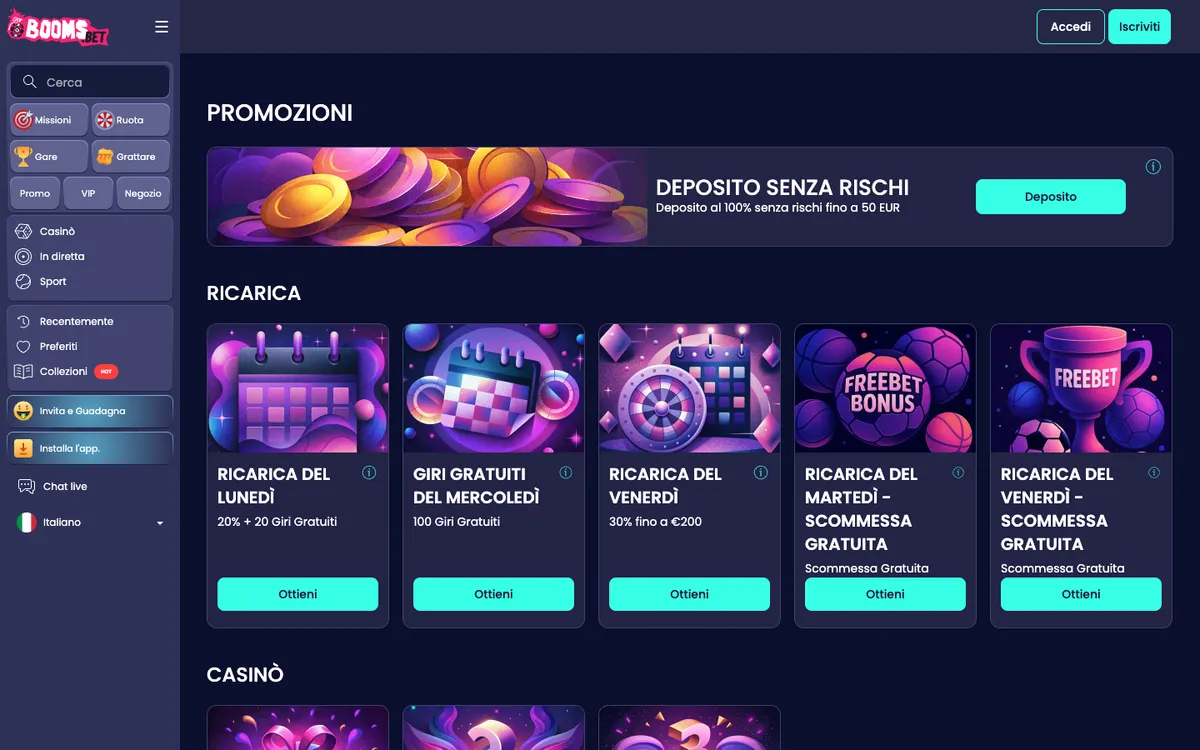 BoomsBet Casino — «Акции», снято из страны Италия