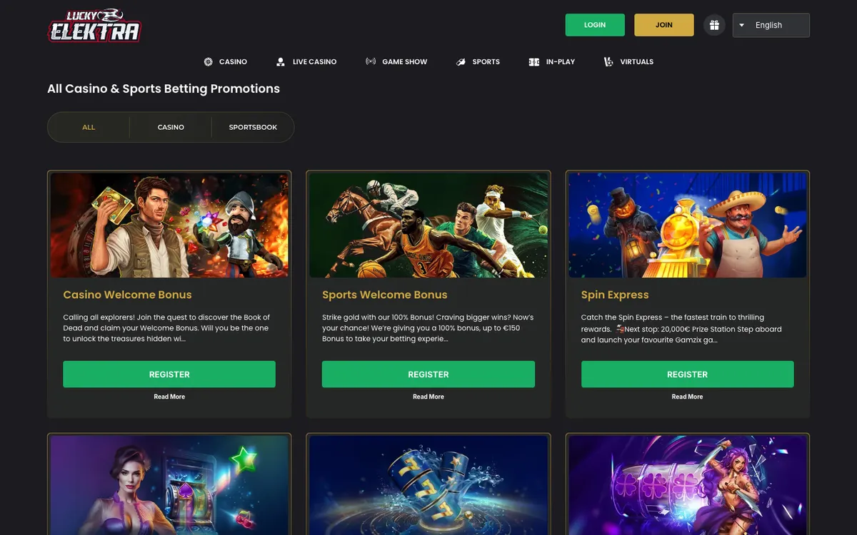 LuckyElektra Casino — Promotions, captured from Portugal