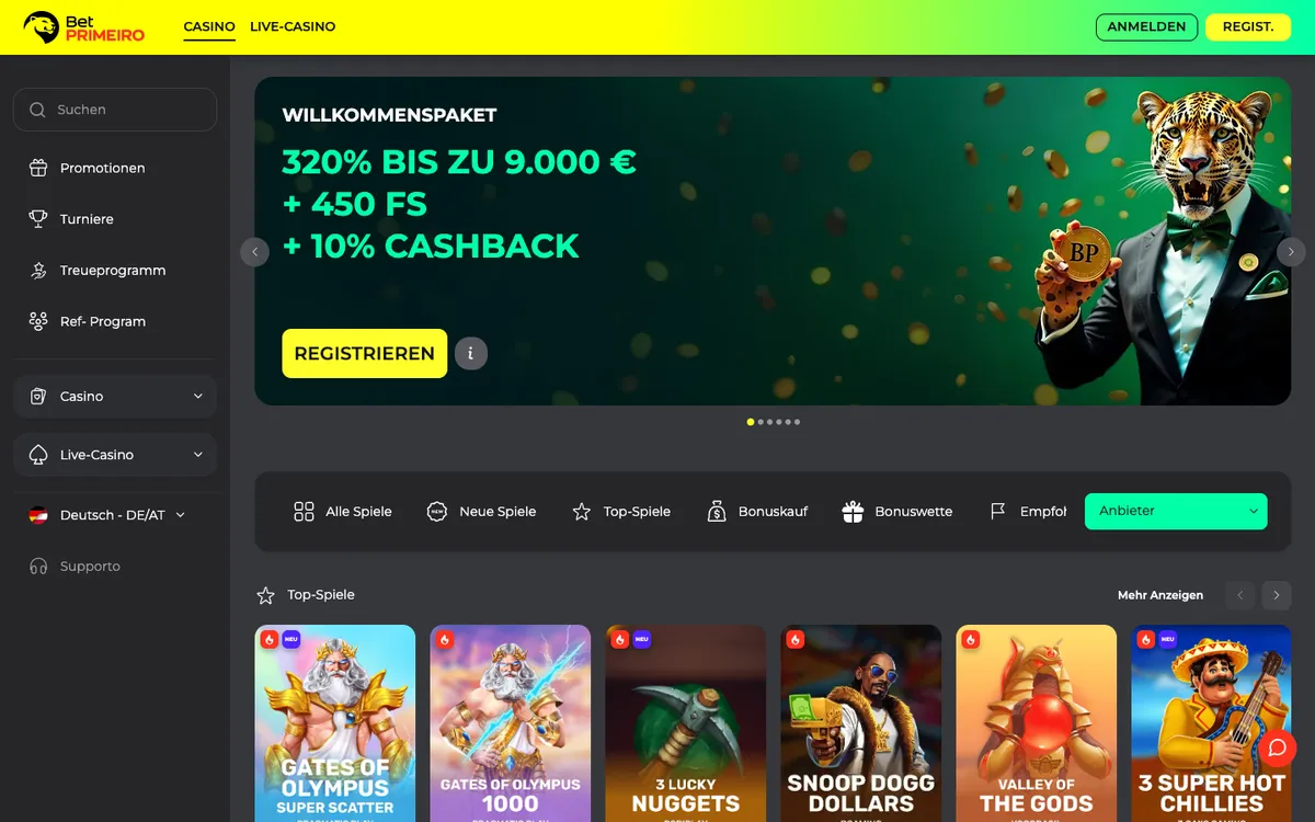 BetPRIMEIRO Casino — Home page, captured from Germany