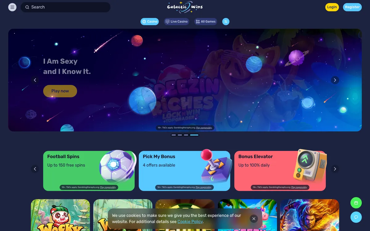 Galactic Wins Casino — Home page, captured from New Zealand