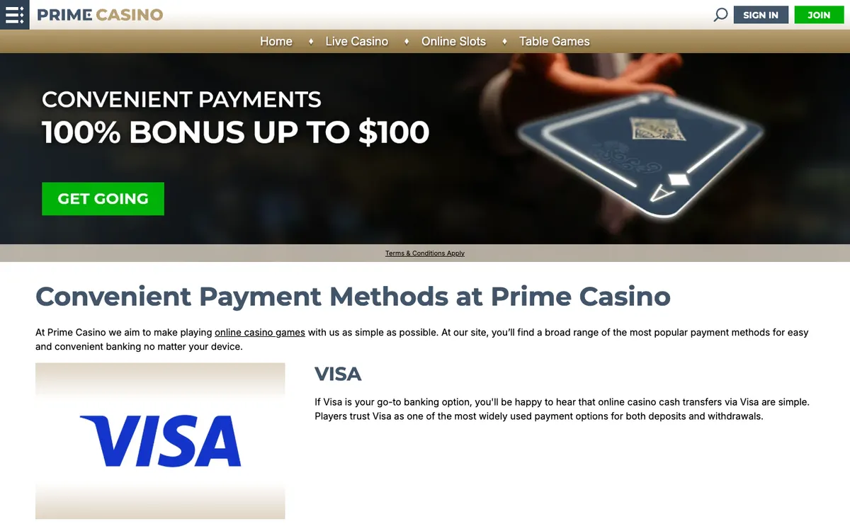 Prime Casino — Payments, captured from New Zealand