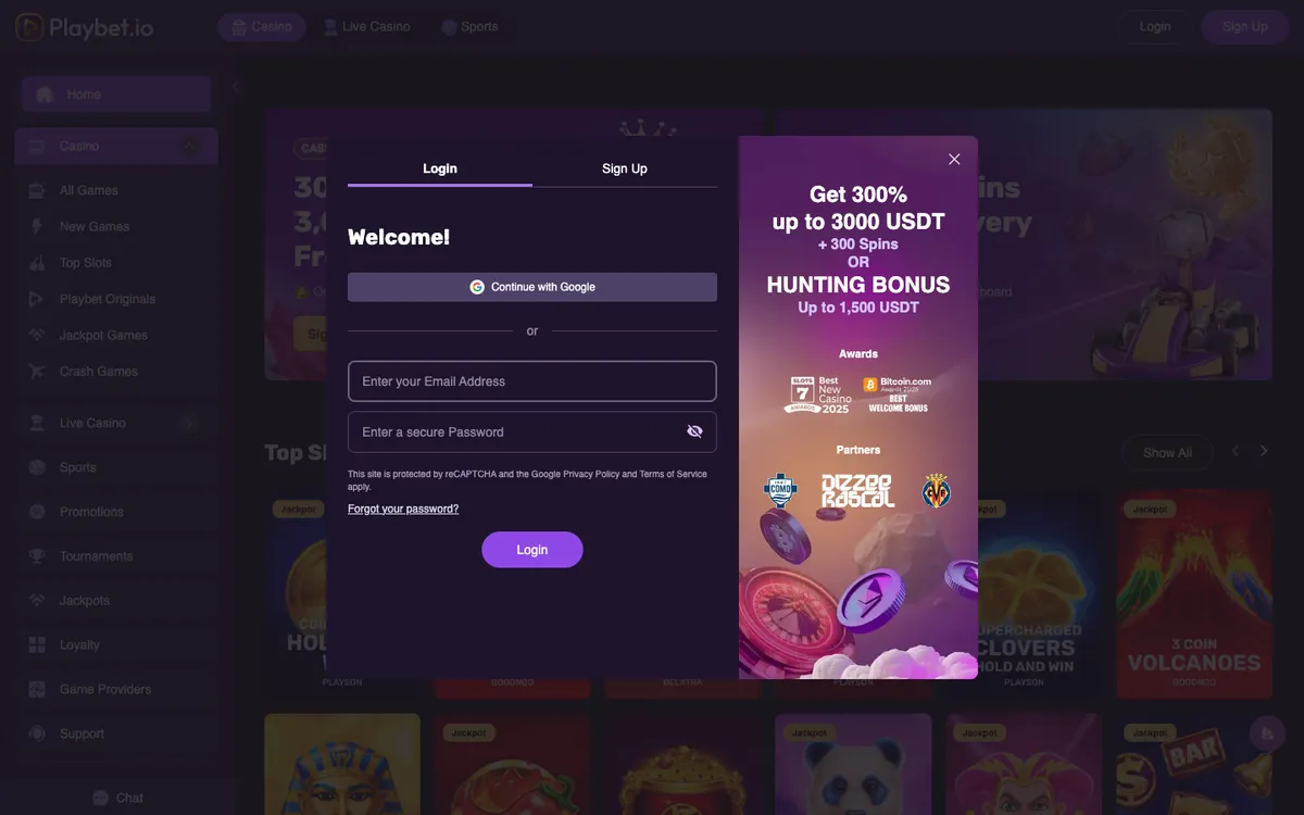 Playbet.io Casino — Sign-up, captured from United Arab Emirates