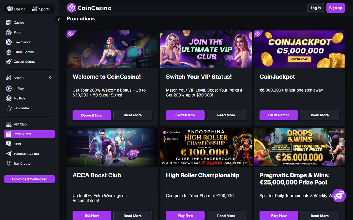 CoinCasino — Promotions, captured from Canada