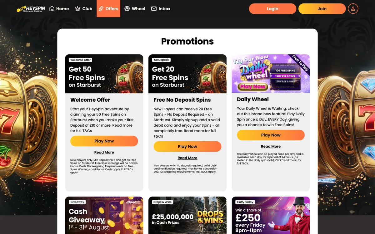 HeySpin Casino — «Акции», снято из страны Бразилия