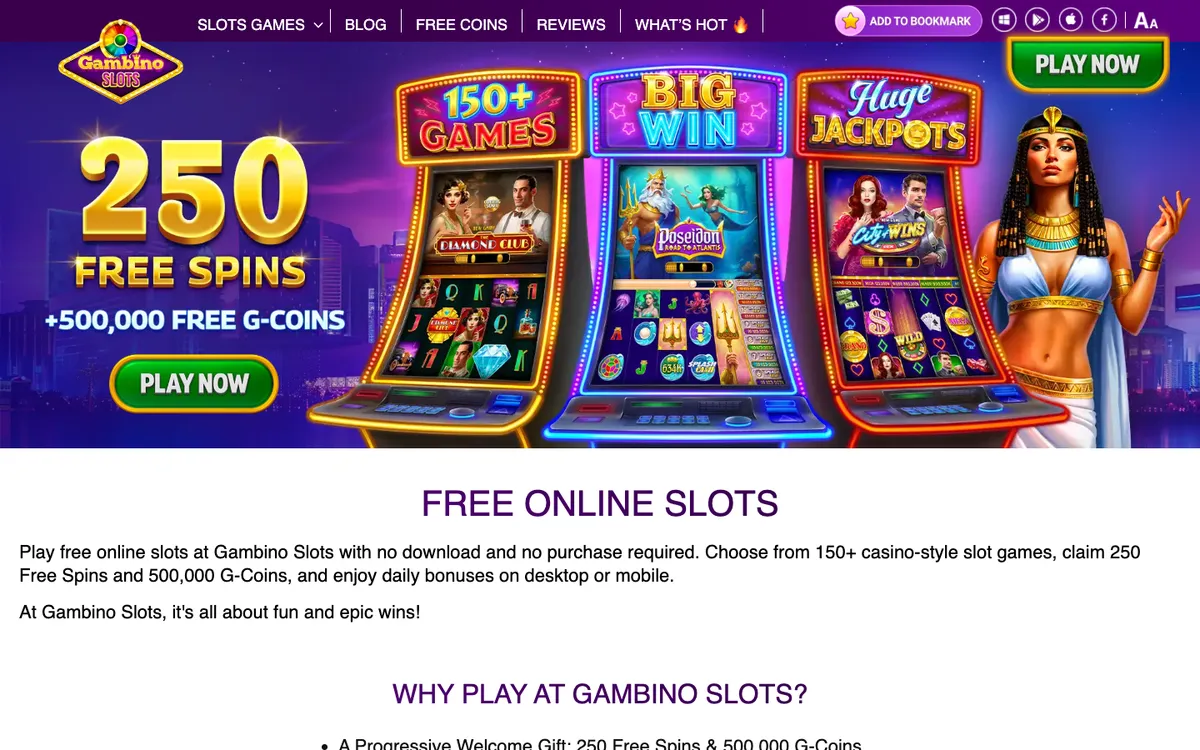 Gambino Slots Casino — Home page, captured from United States