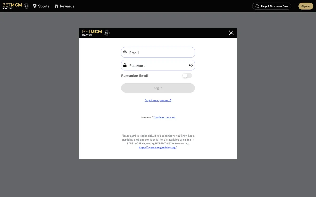 BetMGM Casino USA — Sign-up, captured from United States