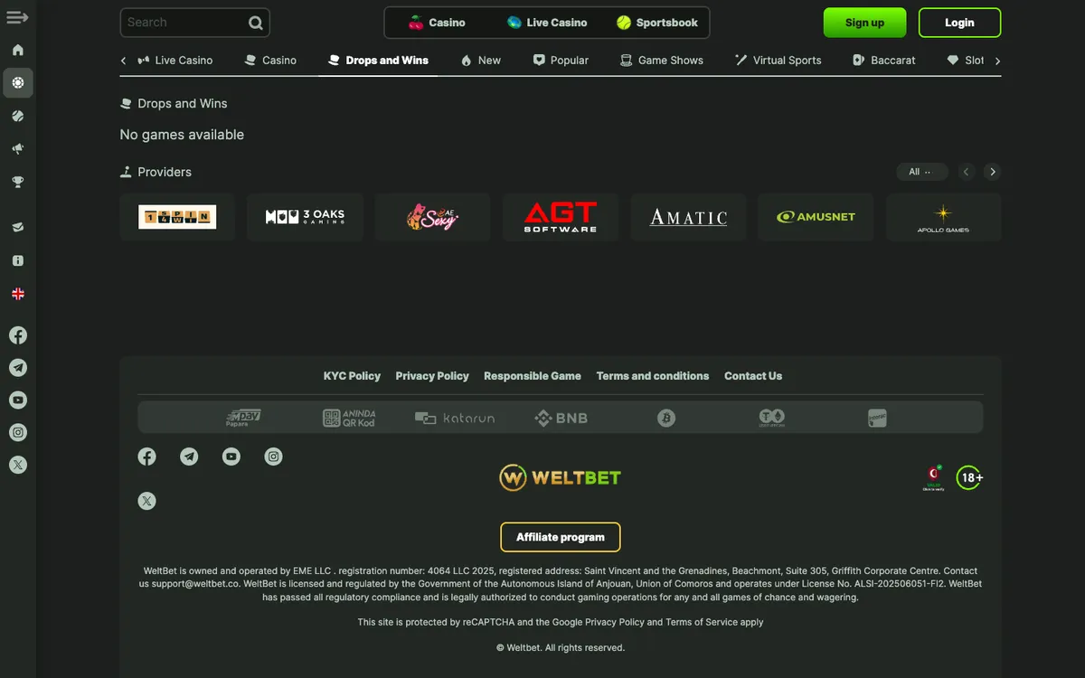 WeltBet Casino — Promotions, captured from Spain