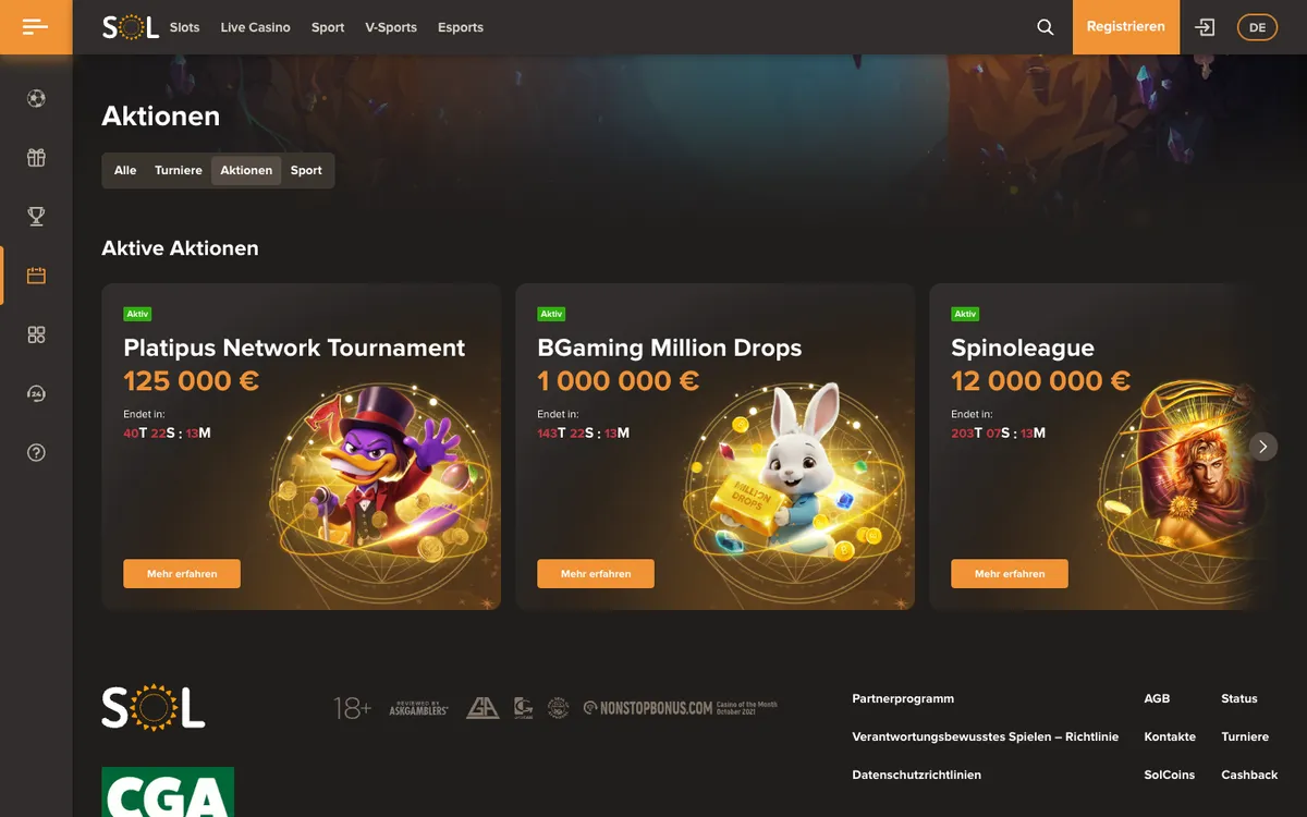 Sol Casino — Promotions, captured from Germany