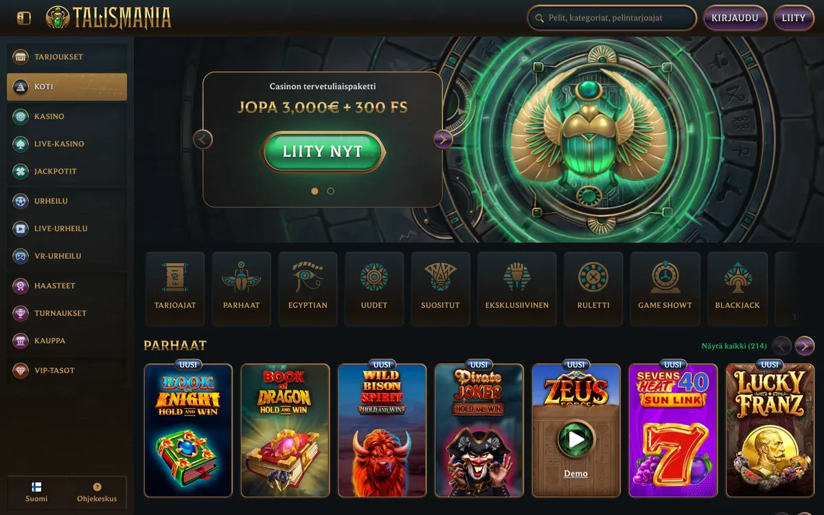 Talismania Casino — Home page, captured from Finland