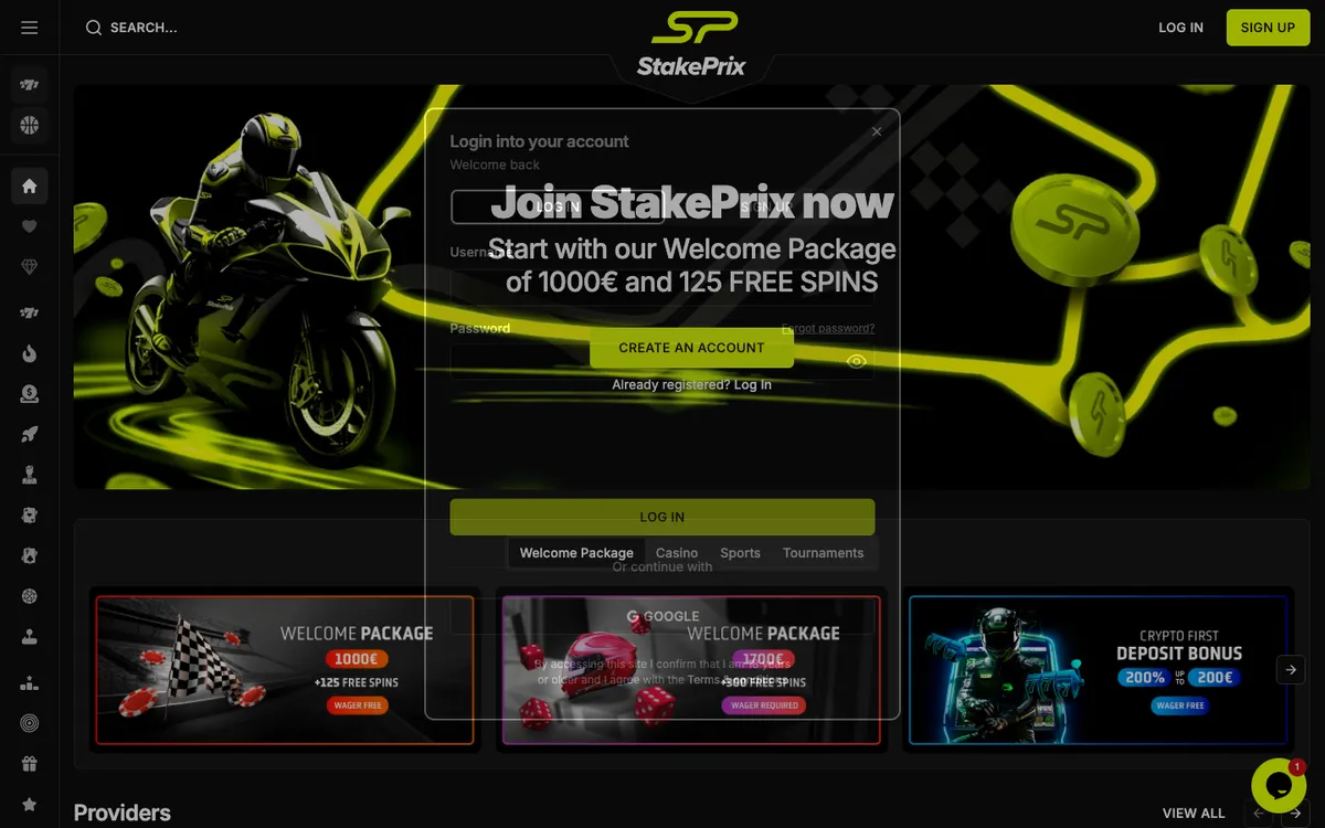 StakePrix Casino — «Регистрация», снято из страны Германия