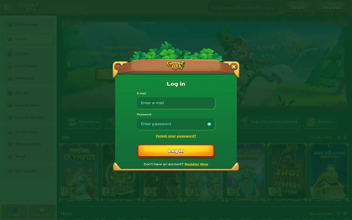 Greenluck Casino — «Регистрация», снято из страны Новая Зеландия