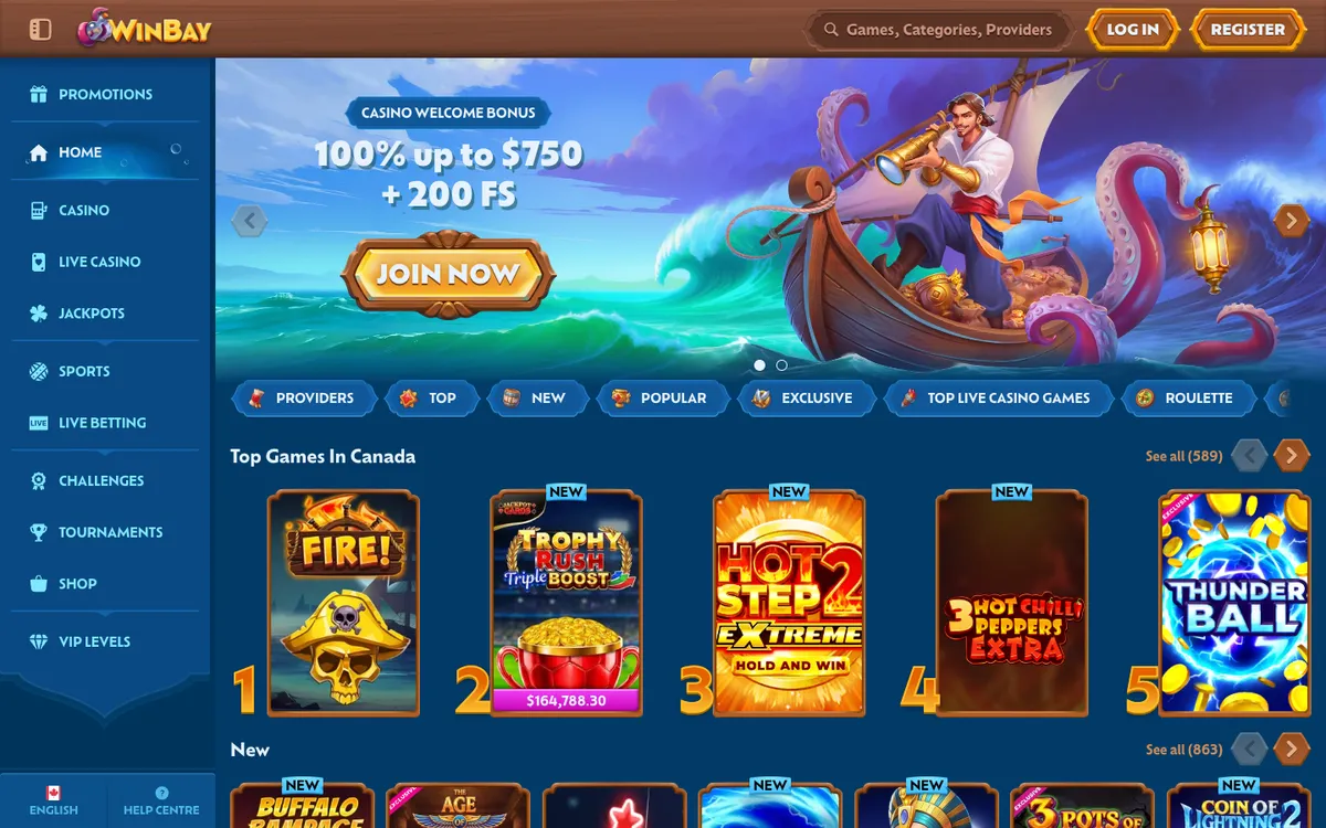 Winbay Casino — Home page, captured from Canada