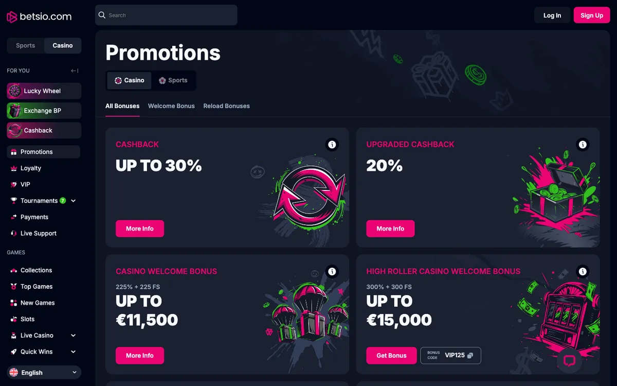 Betsio Casino — Promotions, captured from Czechia