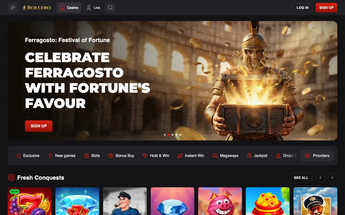 Rollero Casino — Home page, captured from Canada