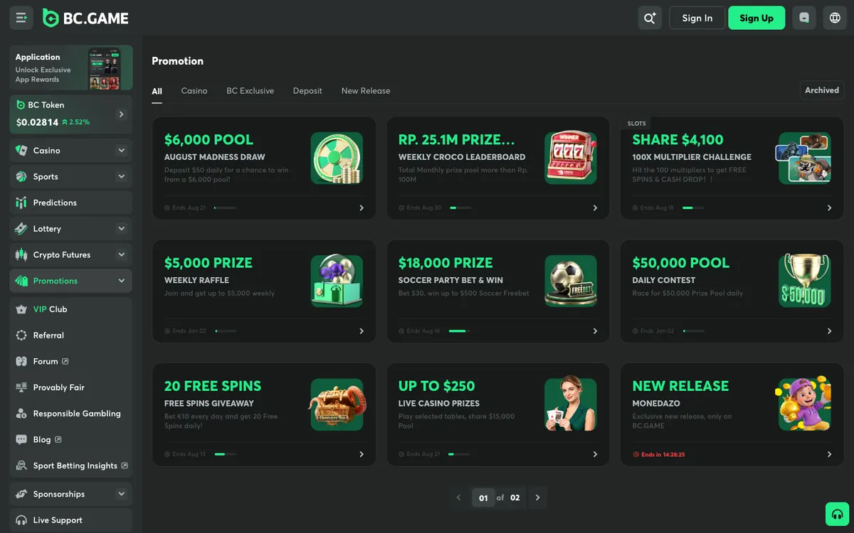 BC.Game Casino — Promotions, captured from Belgium