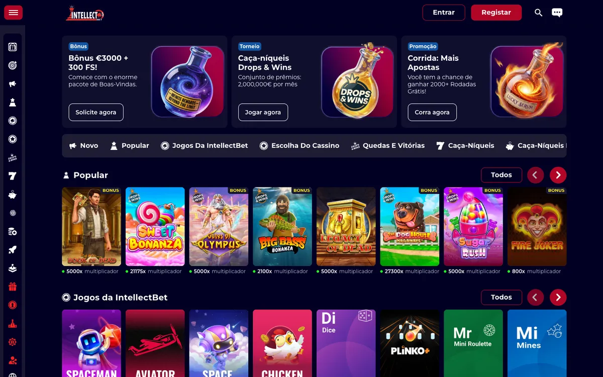 IntellectBet Casino — Home page, captured from Portugal