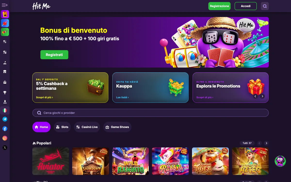 Hit Me Casino — «Главная», снято из страны Италия