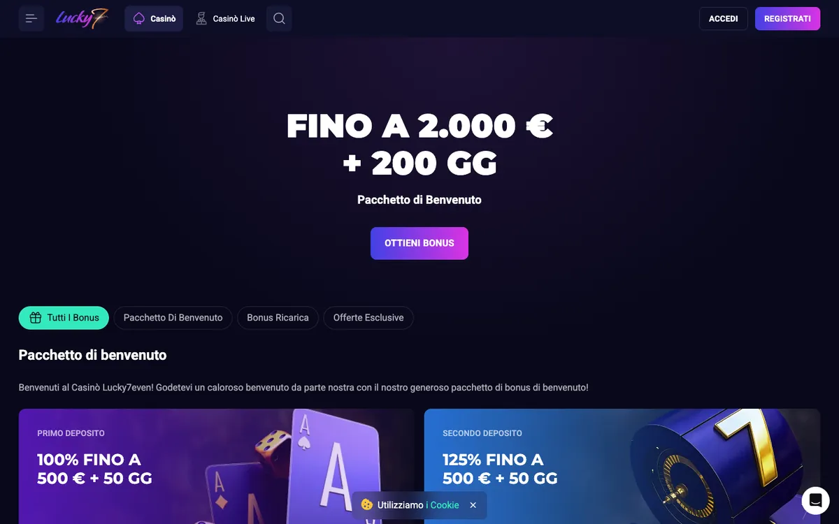 Lucky7even Casino — Promotions, captured from Italy
