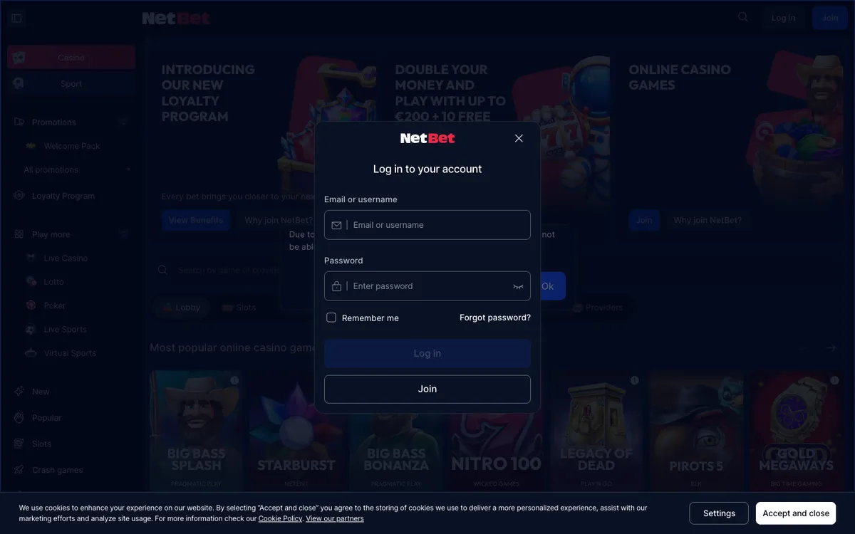 NetBet Casino — Sign-up, captured from Brazil