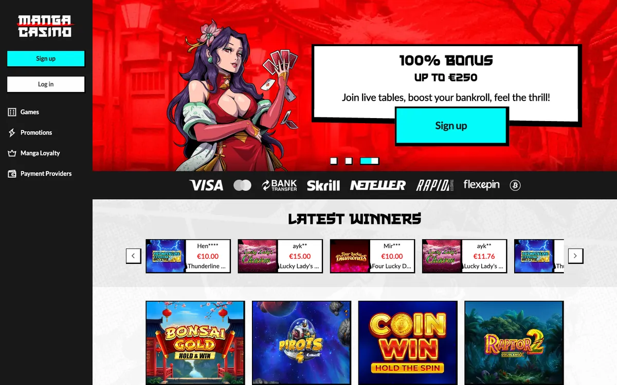 Manga Casino — Home page, captured from Finland