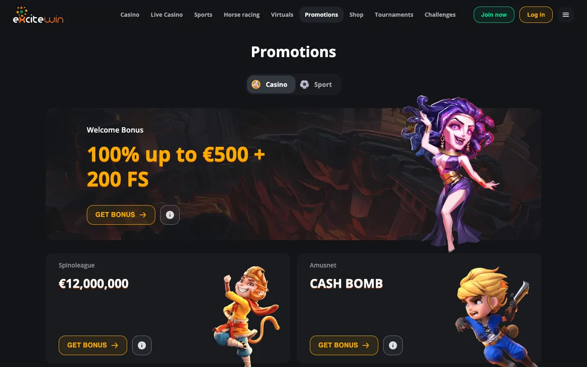 Excitewin Casino — Promotions, captured from New Zealand